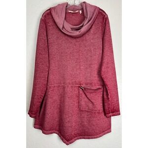 Soft Surroundings Womens 1X Cowl Neck Tunic Top Raspberry Red Heathered 2137